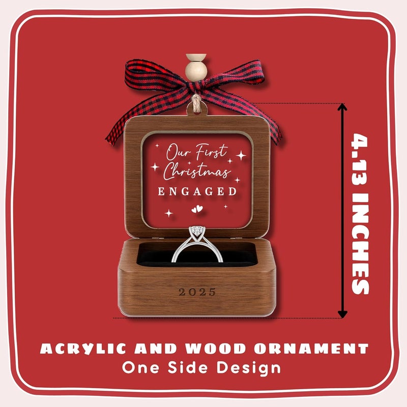 TEEBIM Engagement Ornament 2025 - Engagement Gifts for Couples, Women, Her, Bride to Be, Newly Engaged Gifts for Her - Fiance Gift for Women - 2D Wood Acrylic Our First Christmas Engaged Ornament 2025 - Image 2